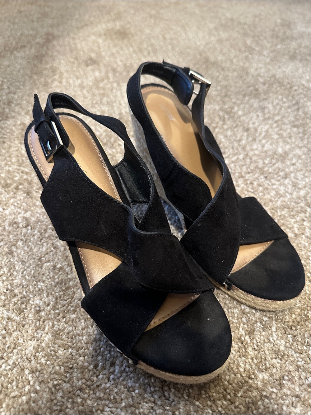 Apt. 9 Black Suede Crisscross Slingback Wedge Sandals
